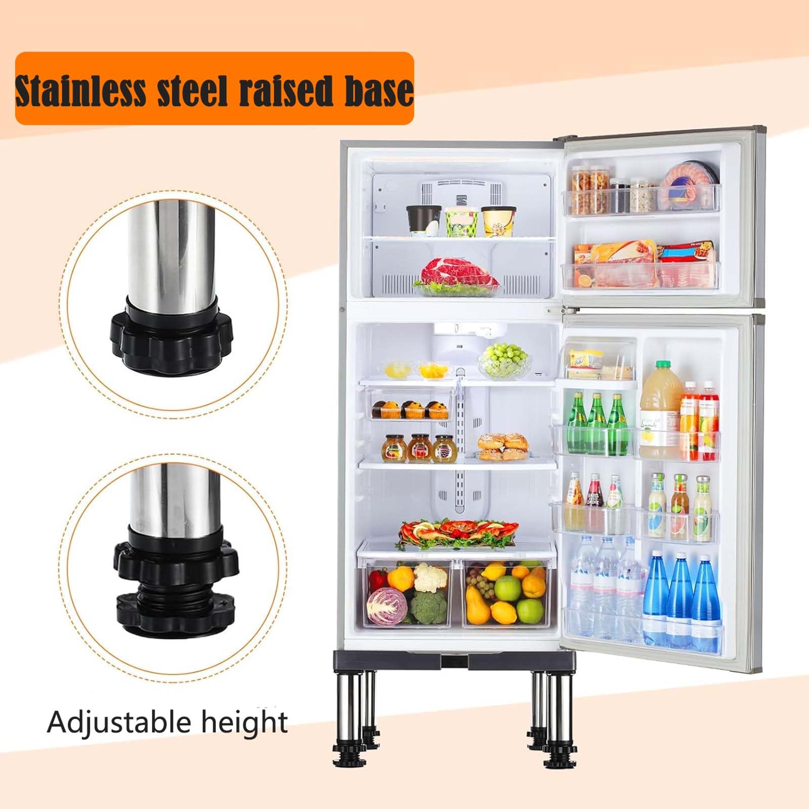 Base de lavadora antivibración, soporte elevado de 4 pies resistentes con altura y ancho ajustables, pedestales para nevera, cocina, lavavajillas, lavadora y secadora