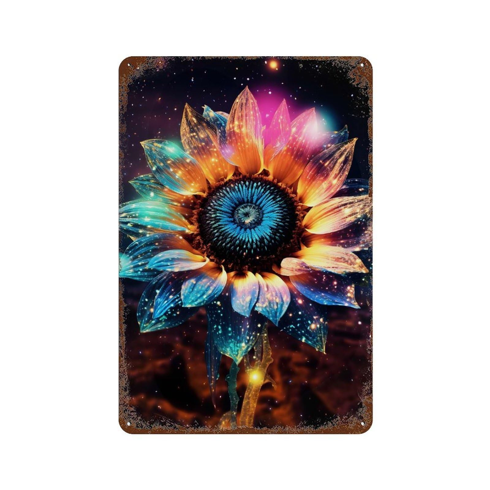Galaxy SunFlower Cosmic Retro Metal Sign 11.8"x7.9", for Bistro, Counter And Cafe Decor, Rustic Home Decor