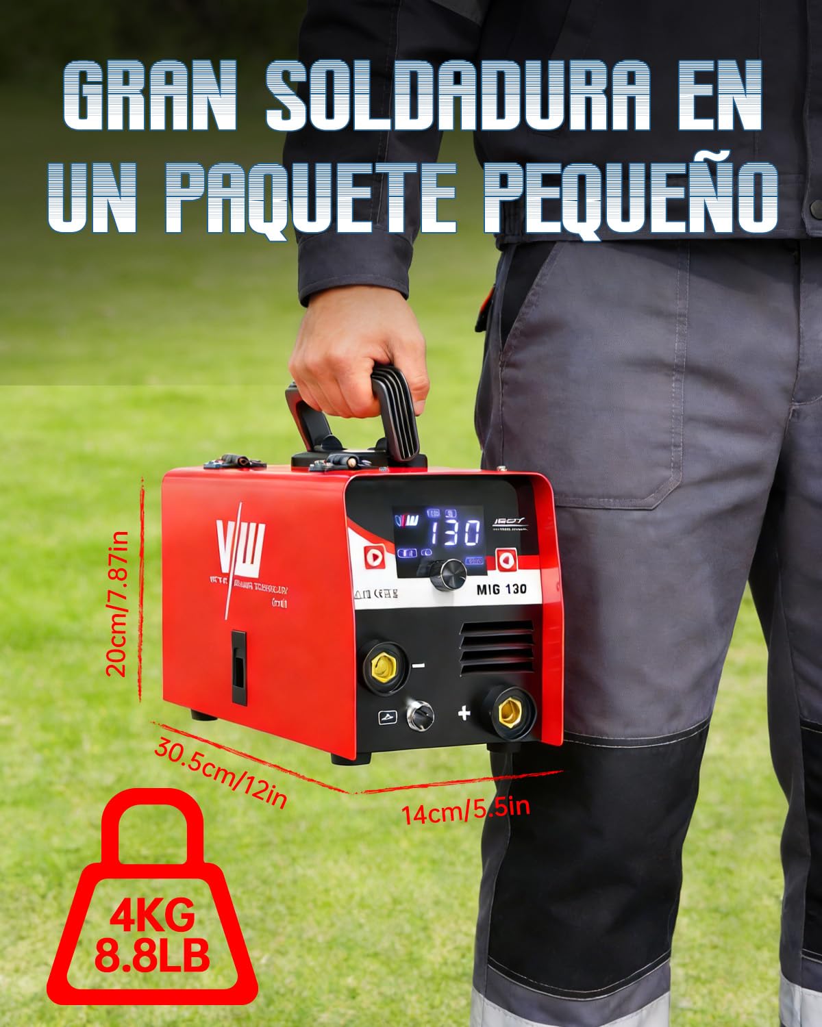 VECTOR WELDING Soldador de Hilo sin Gas 130A, Máquina de Soldar Mig sin Gas con Función de Soldadura por Electrodo, Grupo de soldar Mig Mag Portátil con Alambre, IGBT