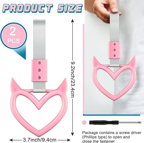 Miniatura 3 de Fabbay 2 piezas de anillo con mango de corazón, accesorio de advertencia para automóvil, correa de mano de corazón, dije de deriva, anillo de