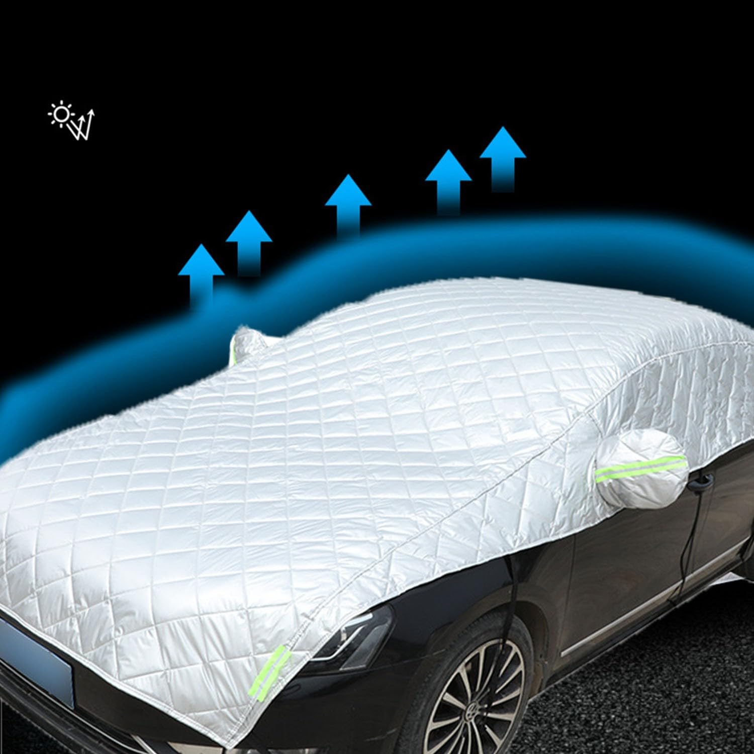 Anti-Grêle Housse Voiture Exterieur pour Peugeot 2008 2013-2024 Demi Bache Voiture Extérieur Étanche Respirante Personnalisé,Coton Épais,Imperméable & UV,Argenté-Half Cover
