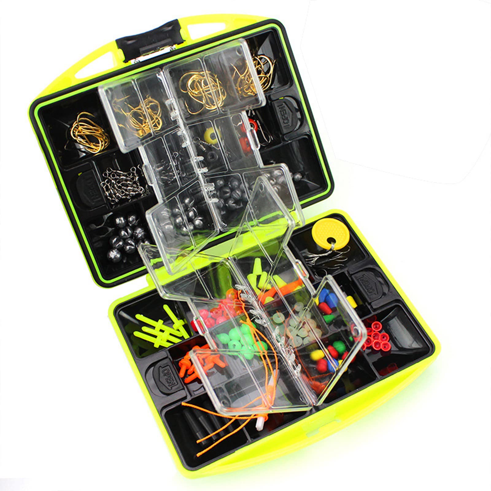 184 Pcs Freshwater Fishing Tackle Kit Portable Starter Kids Basic Fishing Accessories Box Including Jig Hooks, Beads, Sinker Slides, Fishing Swivels