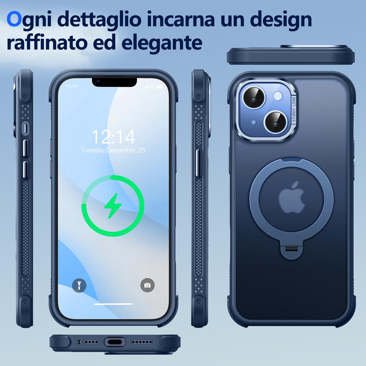 BaHaHoues Custodia per iPhone 13/iPhone 14 con custodia per fotocamera scorrevole+anello magnetico con cavalletto, custodia protettiva di grado militare per iPhone 14 e iPhone 13 (verde oliva