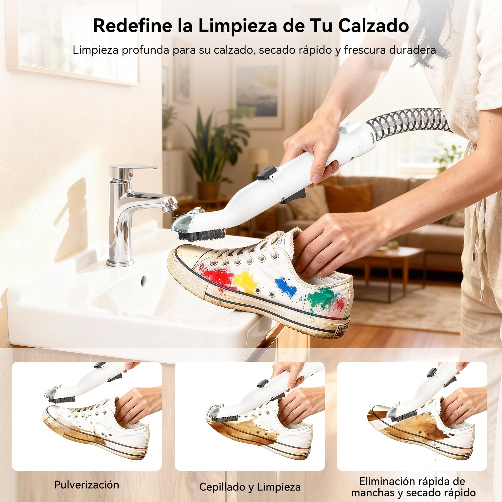 Uwant Aspiradora de Agua Tapiceria Lava y Aspira con Vapor Y100S 1750W 18KPa, 3 en 1 Frío/Agua Caliente 65℃/Vapor 100℃, Portátil, Cepillos mult. Limpia Sofá/Alfombras/Coche/Cocina, 2.4L Depósito