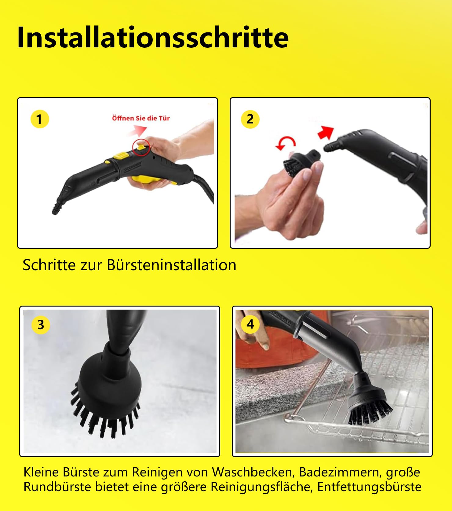 Lot de 15 accessoires pour nettoyeur vapeur Kärcher SC3 SC1 SC5 SC4 SC2,compatible Kärcher SC1-5 accessoires buse allongée buse incurvée, brosse ronde en laiton, brosse plate en laiton