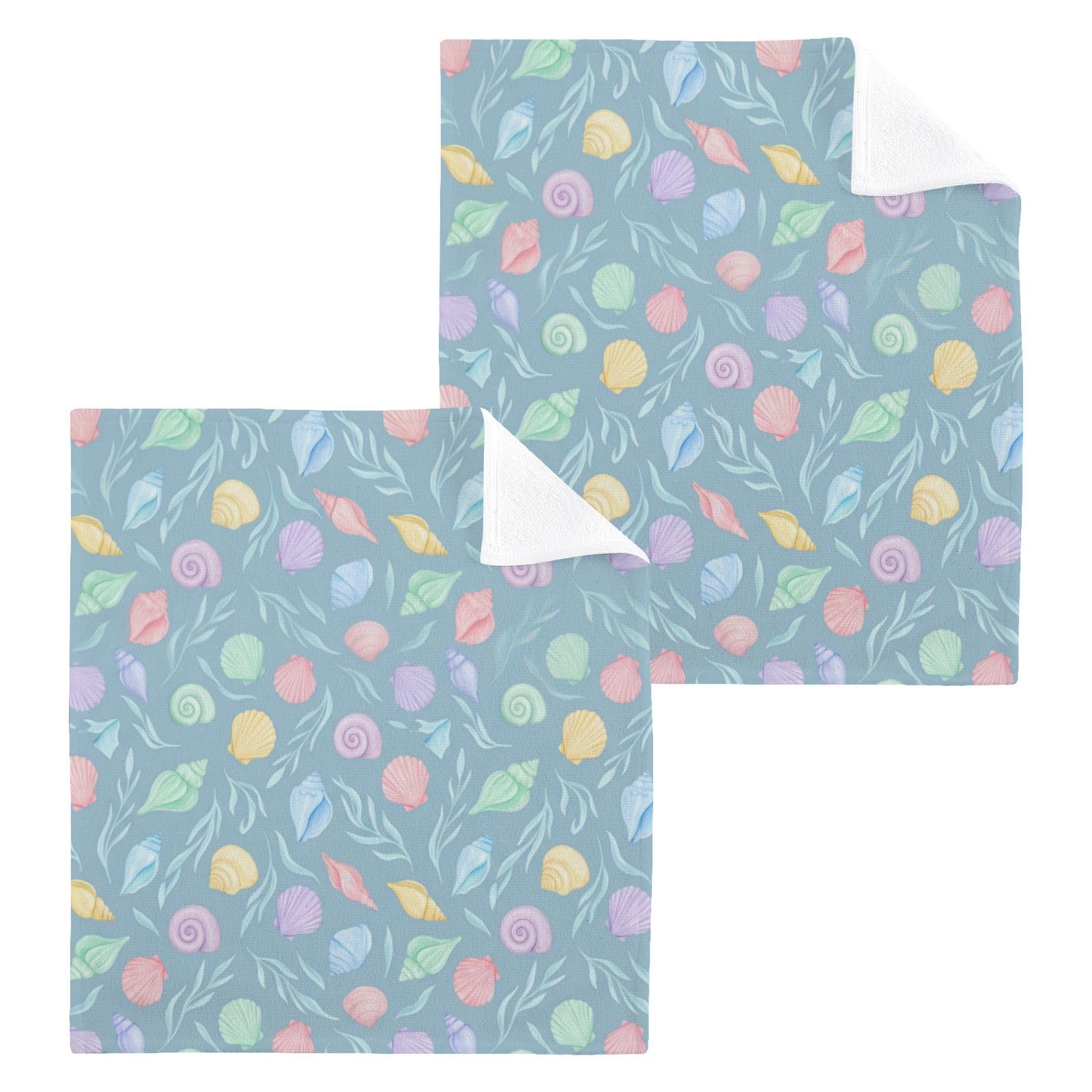 BOESI Pastel Watercolor Seashell 12x12in Cotton Washcloth,Face Towel