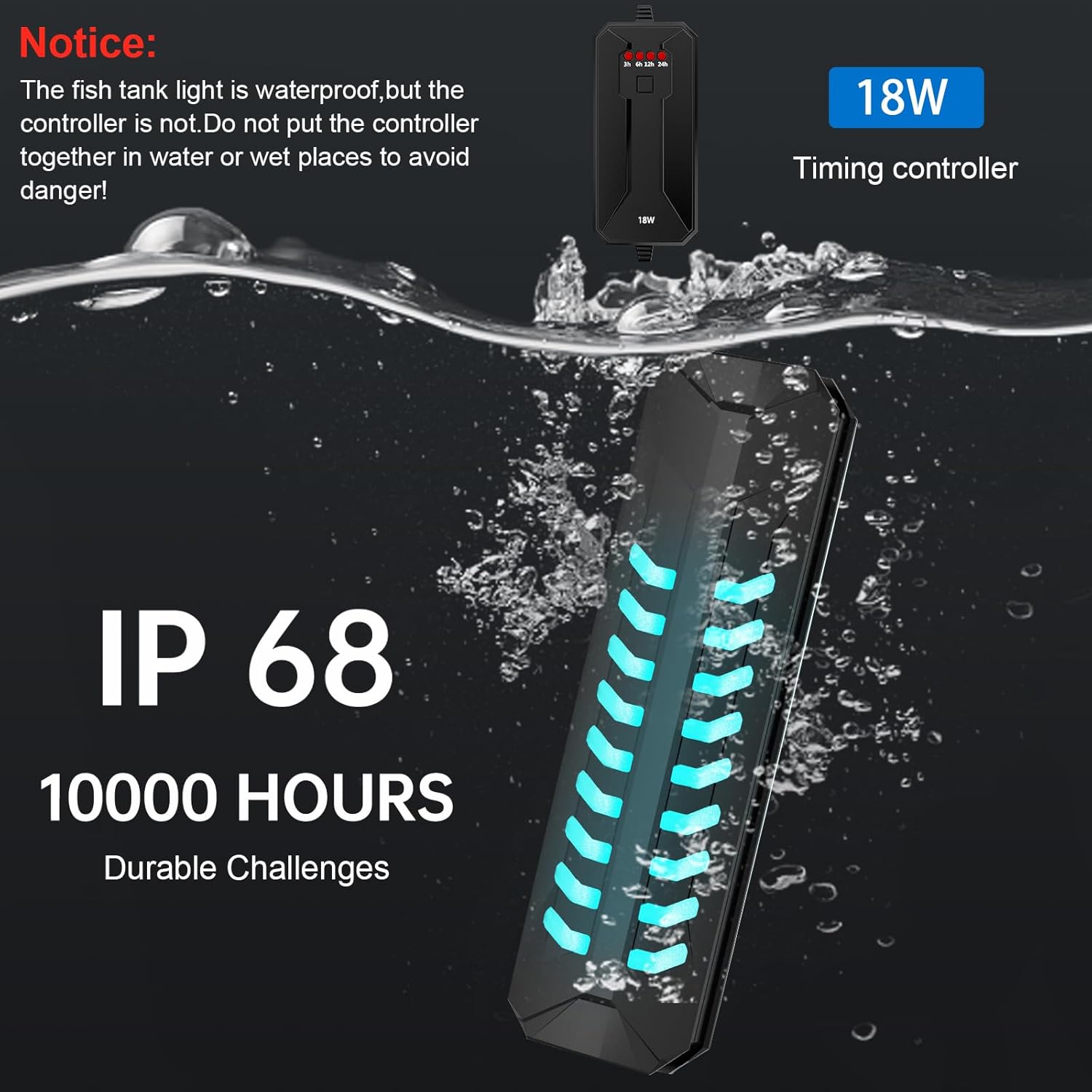 Aquarium Clean Light，15W&18W&22W Submersible Light with Timer,Double Tube Aquarium Water Clean Green Clear Waterproof Clean Lamp for Pond,Swimming Pool (18W)