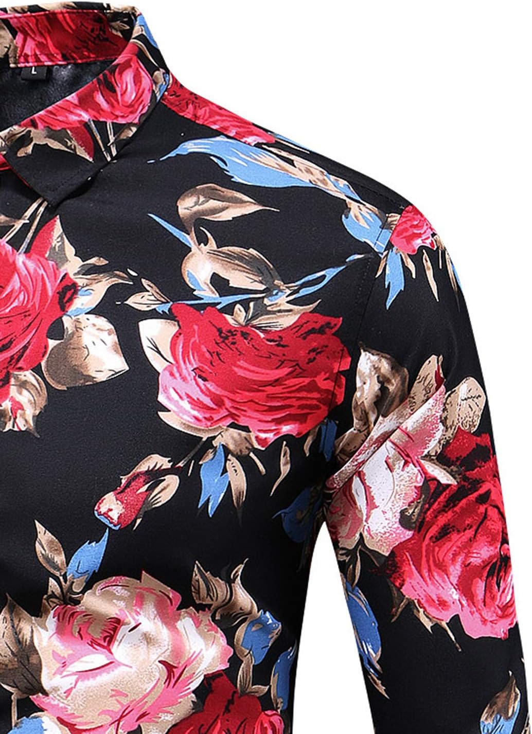 Men's Slim fit Floral Printed Beach Hawaiian Button-Down Dress Shirt - Image 3