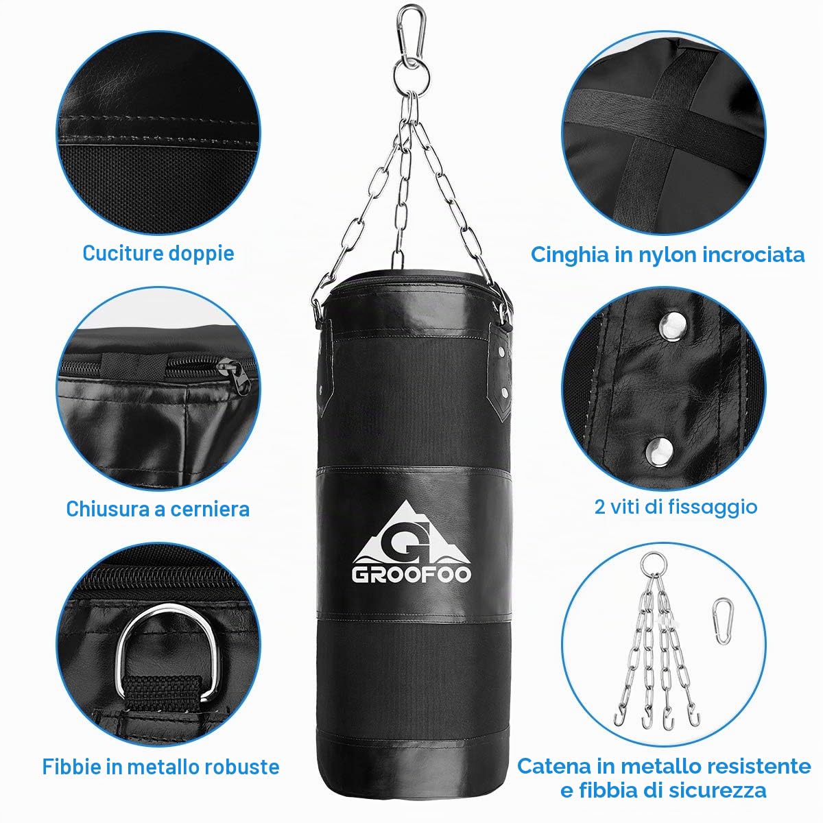 GROOFOO Sacco da Boxe Bambini Adulto Oxford Sacchi Pugilato Allenamento di Boxe per Bambini Borsa Non RICARICATA con Catena Montaggio per MMA Muay Thai Kick Boxing