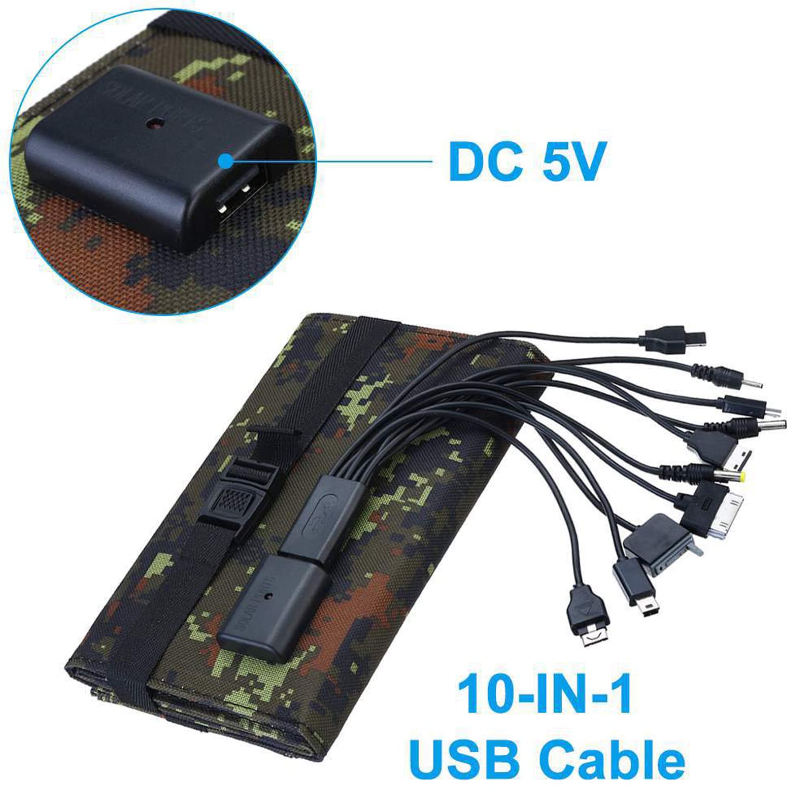 Caricabatterie Solare Esterno, Caricabatterie Solare 20W, Borsa Pieghevole Solare 4 ad Alto Tasso di Conversione con Uscita USB Caricatore da Viaggio Pieghevole Impermeabile da Campeggio,Nero,1pz