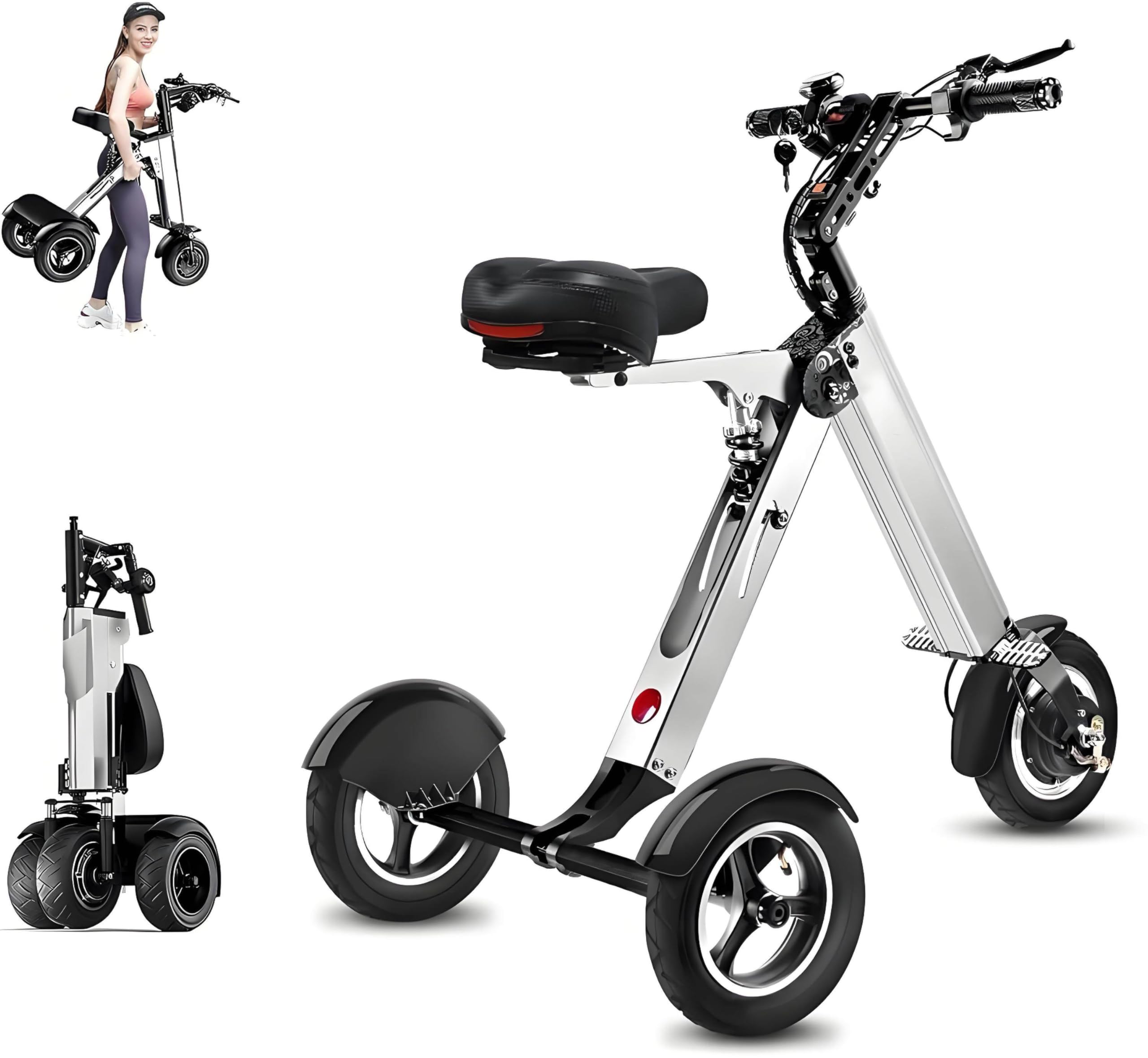 Patinete De 3 Ruedas para Adultos, Autonomía De 40-48 Km, Motor De 250 W, con Batería De 36 V Y 8 Ah E Interruptor De Llave, Triciclo Eléctrico con Función De Marcha Atrás Grey