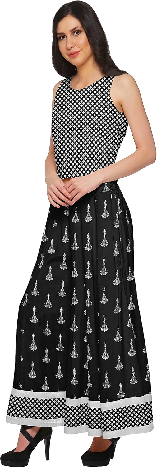 Moomaya Printed Sleeveless Crop Top and Palazzo Set for Women Ethnic Clothing