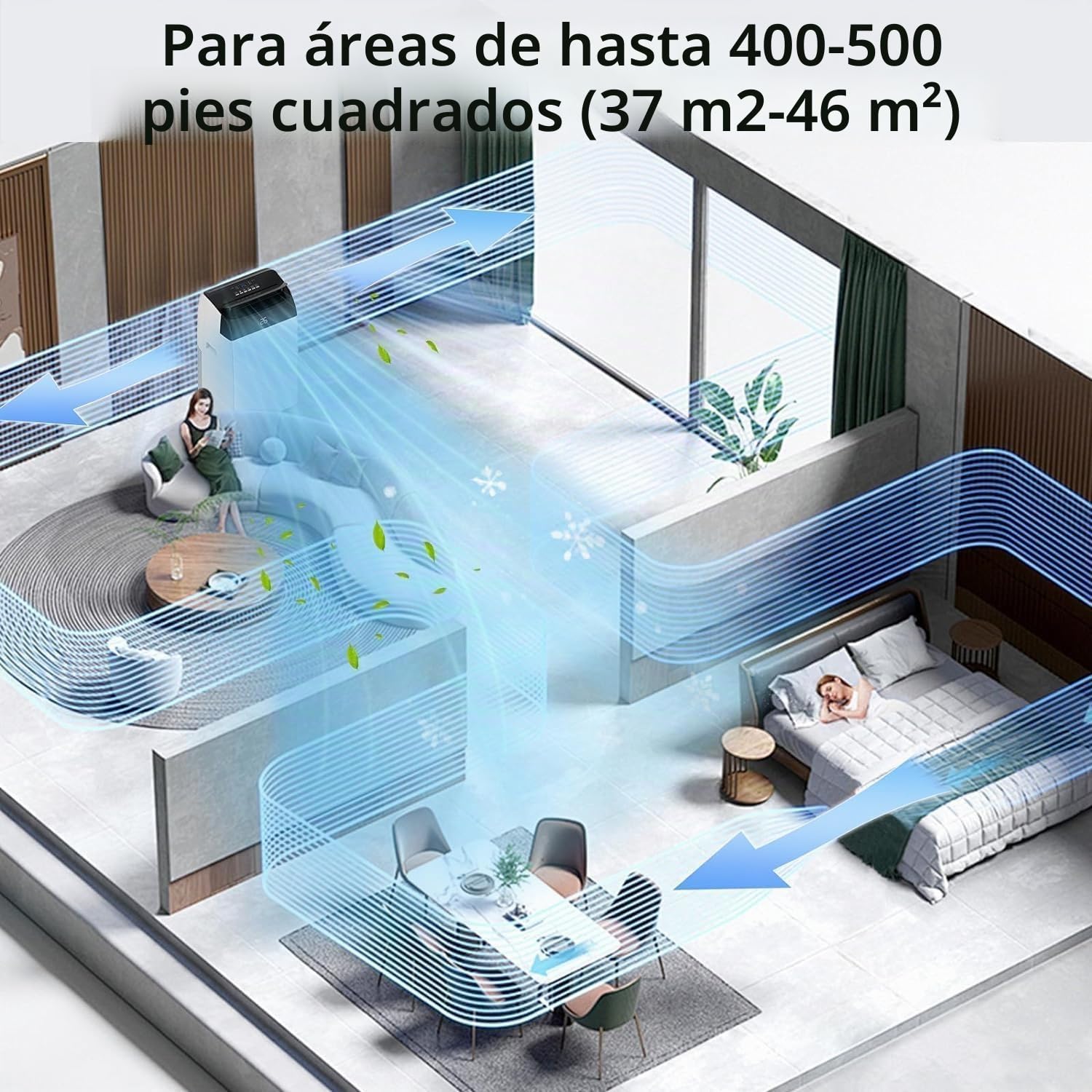 Garvee Aire Acondicionado Portátil 10000 BTU 3 en 1, hasta 30 m², Refrigeración Ventilación Deshumidificación, Mando a Distancia 24H, LED, Ruedas (blanco)