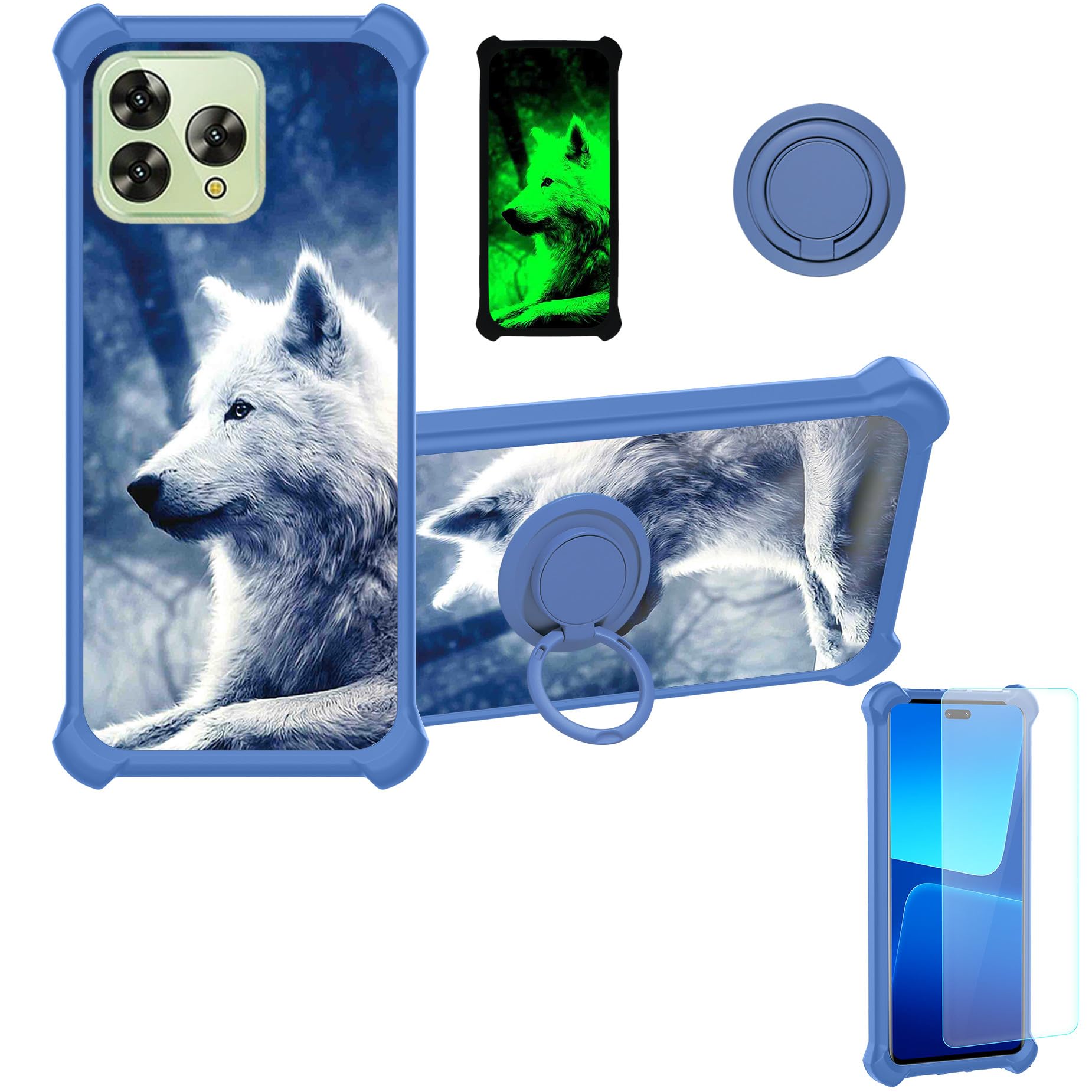 jioeuinlyCase Compatible for Coolpad Cool 30 Play Phone Case Cover [with Tempered Glass Screen Protector][Hard PC + Soft Silicone][Ring Support] [Luminous Effect] YGL-LAN