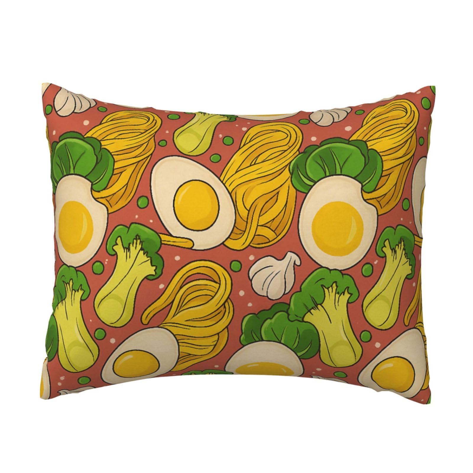 Egg Broccoli Ramen Pillowcase Soft Plush with Zipper Decorative Pillowcovers 16x20 in