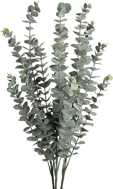 3PCS Artificial Eucalyptus Stems Leaves Fake Eucalyptus Plants 87cm Long Stem with 5 Branches Heads Faux Eucalyptus for Flower Arrangement Home Office Wedding Party Greenery Decoration