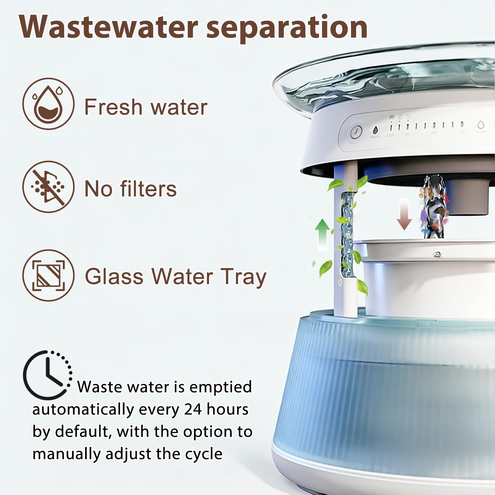 Fuente de agua inteligente de vidrio para mascotas, fuente de agua potable para gatos, sin filtro, fuente de agua para mascotas sin filtro que funciona con pilas