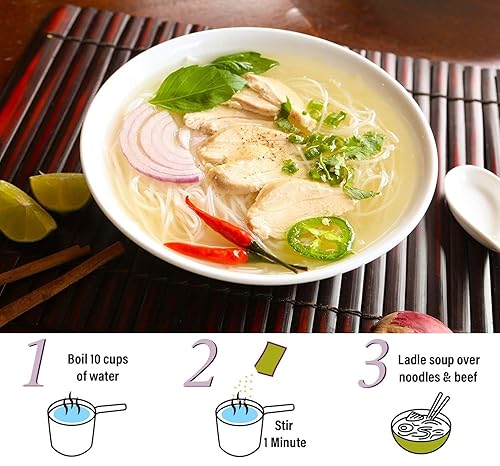 Miniatura 5 de Essence of Lotus Caldo instantáneo Pho para sopa de fideos vietnamita | 3 sabores - carne de res, pollo y carne picante |