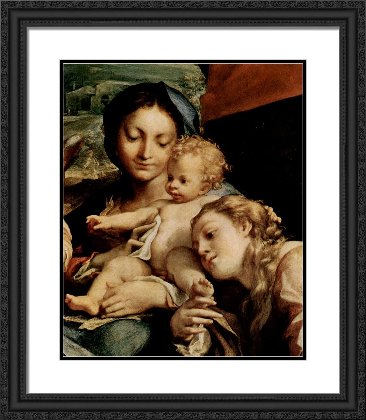 ArtDirect Correggio 20x23 Black Ornate Framed Art Print with Double Matting Titled: Family