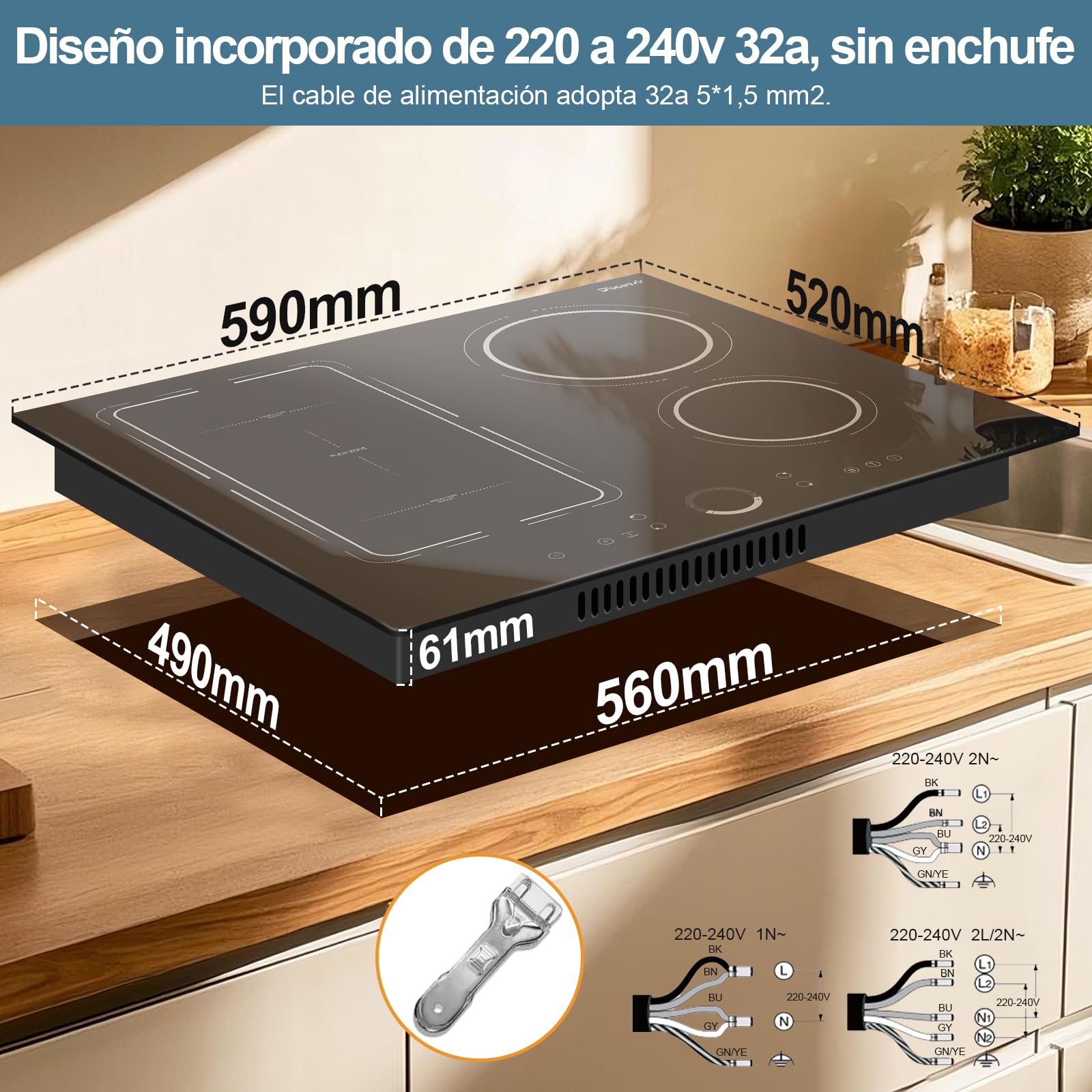 Placa Induccion 4 Fuegos 7200W, Placa de Inducción Integrada 4 Placas Disaenvir, Vitroceramica Induccion Flexible Zone, Función Boost, 9 Puestos, con Temporizador, Anti-Touch-Funktion