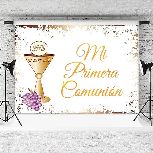 Miniatura 3 de Telón de fondo de 7 x 5 pies para la primera comunión Mi Primera, fondo de fotos de bautismo para recién nacidos, baby shower, fiesta de Mi Bautizo