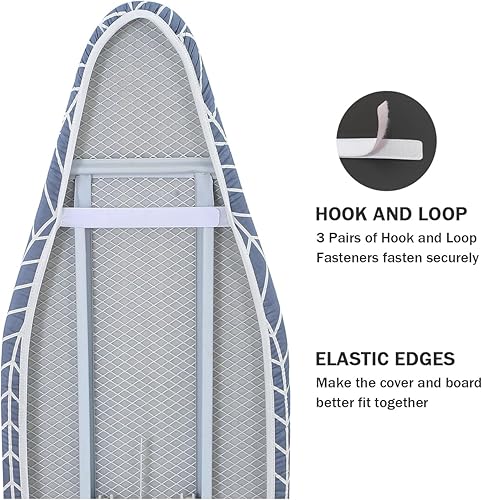 Miniatura 4 de Funda para tabla de planchar y almohadilla de tamaño estándar 15 x 54, 3 pares de correas de cierre de velcro, bordes elásticos, cubierta de algodón