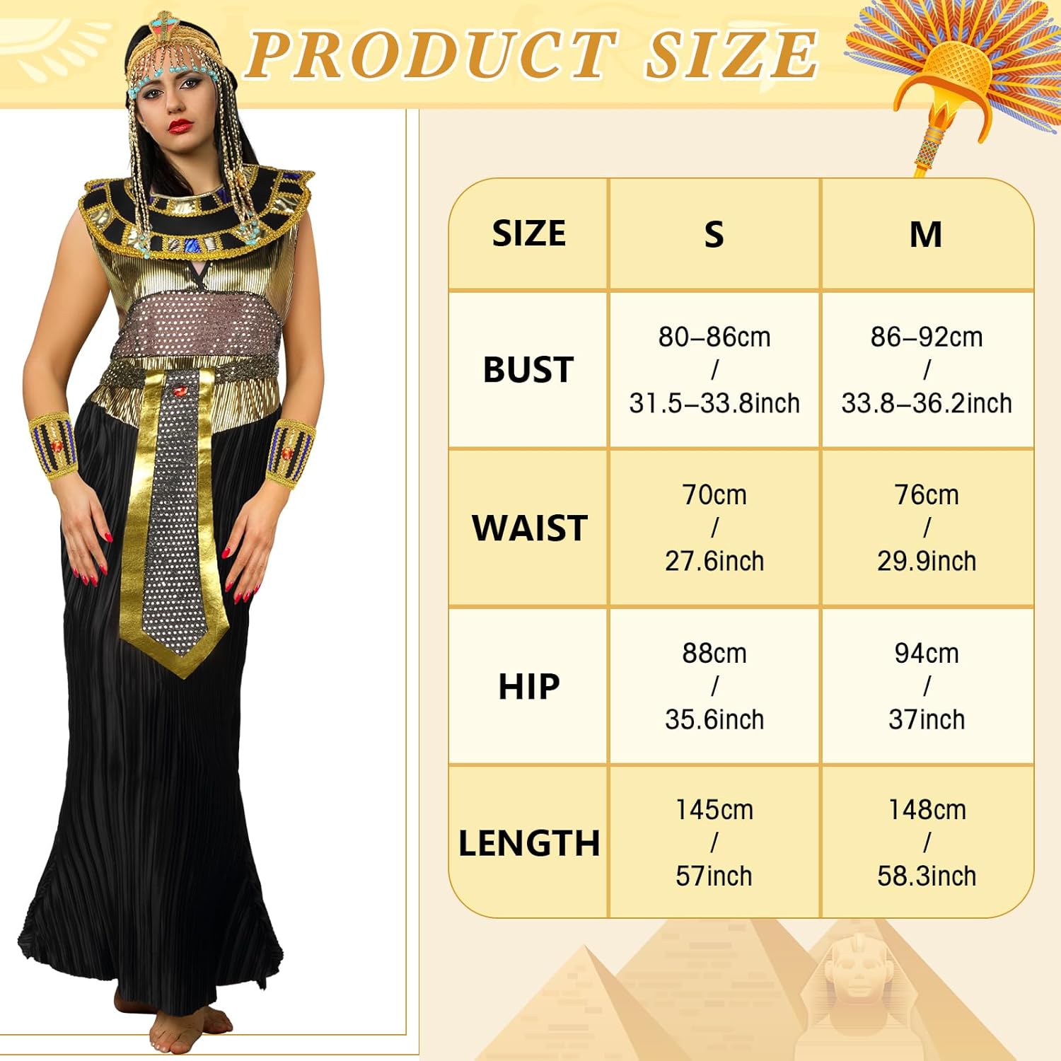 Unittype 3 Pcs Halloween Cleopatra Costume for Women Include Egyptian Queen Headpiece Braided Wig Egypt Dress - Image 2