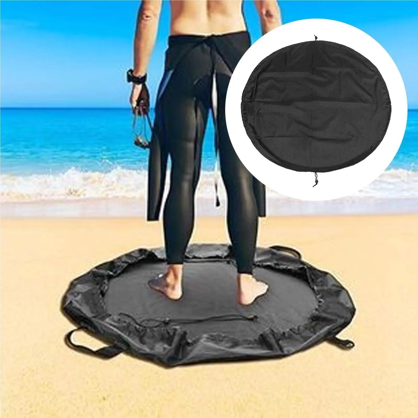 Przenośna mata do przebierania się w kombinezonie Mata do przewijania kombinezonu Oxford Torba ze sznurkiem czarna 50-130 cm do pływania i surfingu