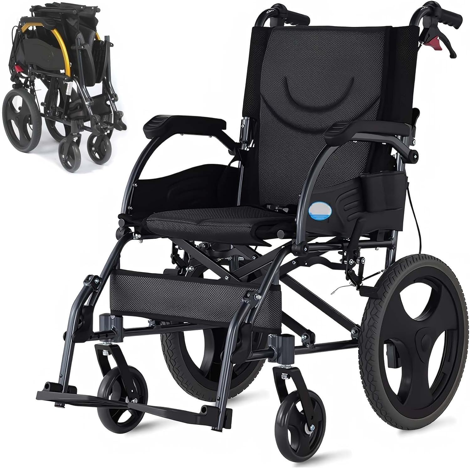 SXSLTSA Ultralight Wheelchair Foldable Lightweight Travel Wheelchair with Drum Brake, Narrow Wheelchair for Home, Transport Wheelchairs, Folding Backrest, Seat Width 46 cm, Lightweight
