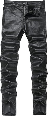Mens Disco Faux Leather Skinny Pants for Men Stretch Slim Fit Costume Night Club Theme Party