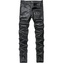 Mens Disco Faux Leather Skinny Pants for Men Stretch Slim Fit Costume Night Club Theme Party
