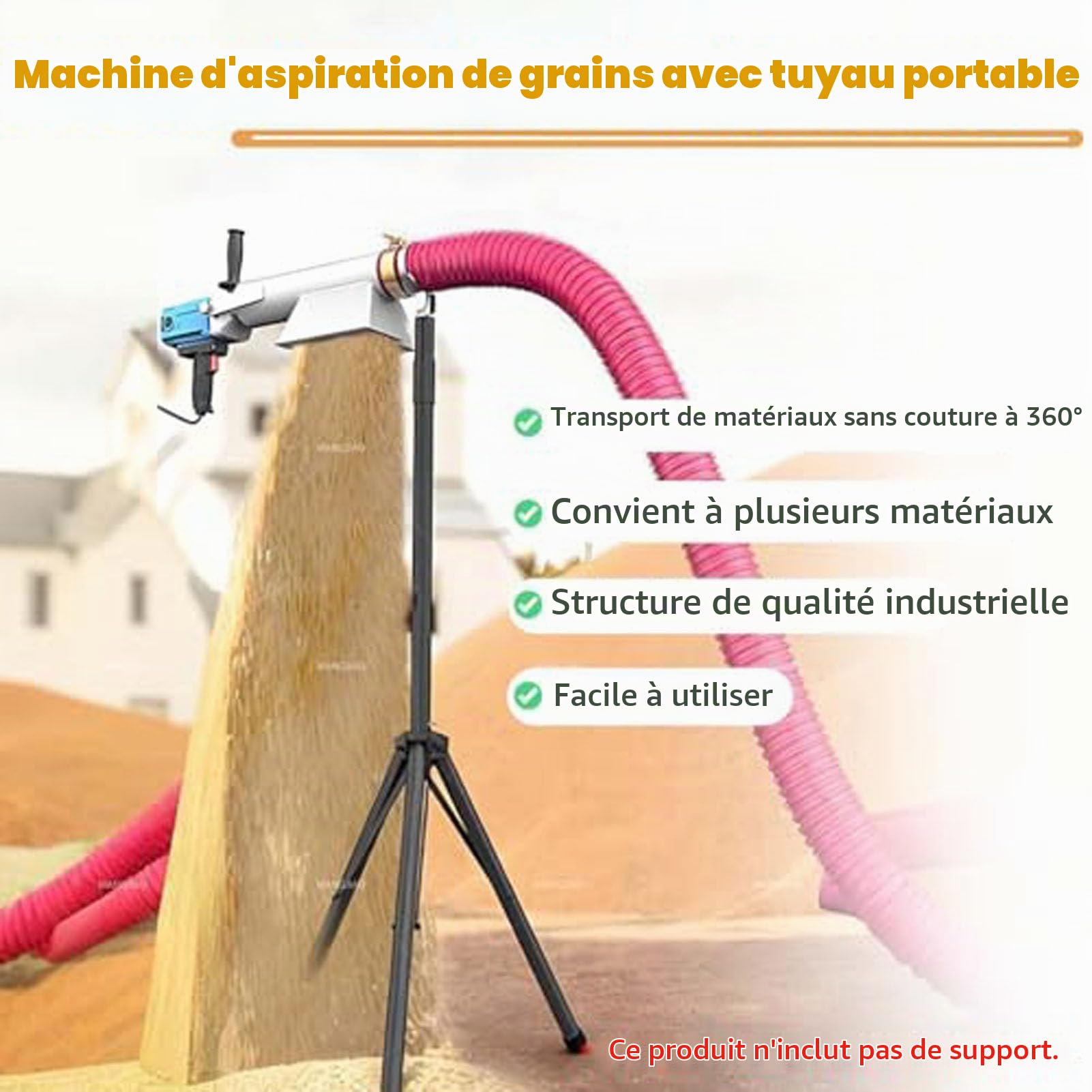 Machine de pompage de grains, tarière d'aspiration domestique, convoyeur à vis de 1500 W pour un transport efficace des grains, longueur de 3 m