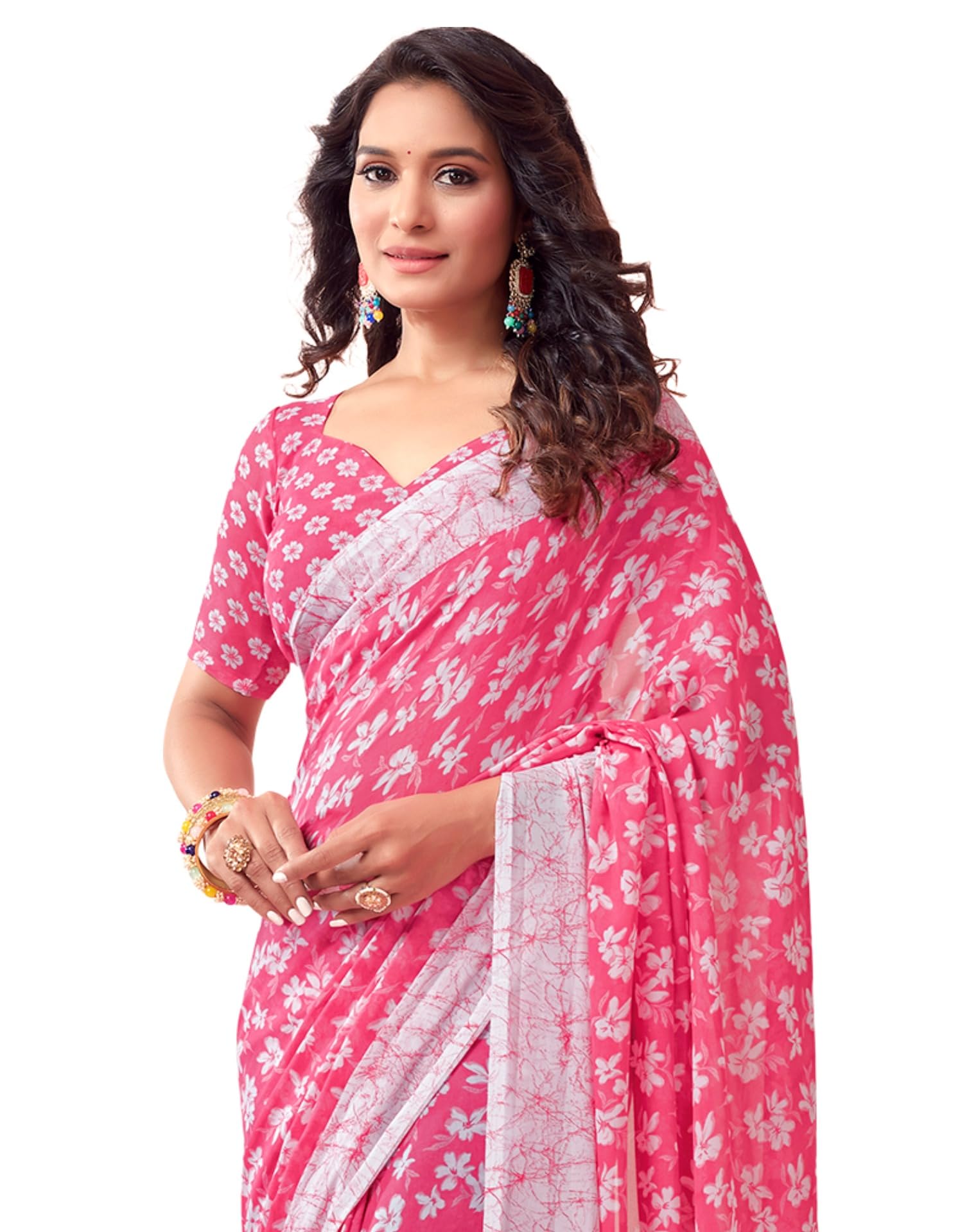 SIRILWomen's Floral Printed Georgette Saree with Unstitched Blouse Piece