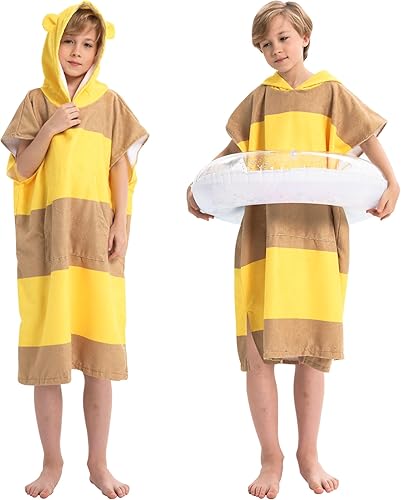 Rainleaf Poncho de surf para niños, toalla cambiadora de secado rápido, toalla de playa con capucha y bolsillo frontal, toalla de microfibra cálida