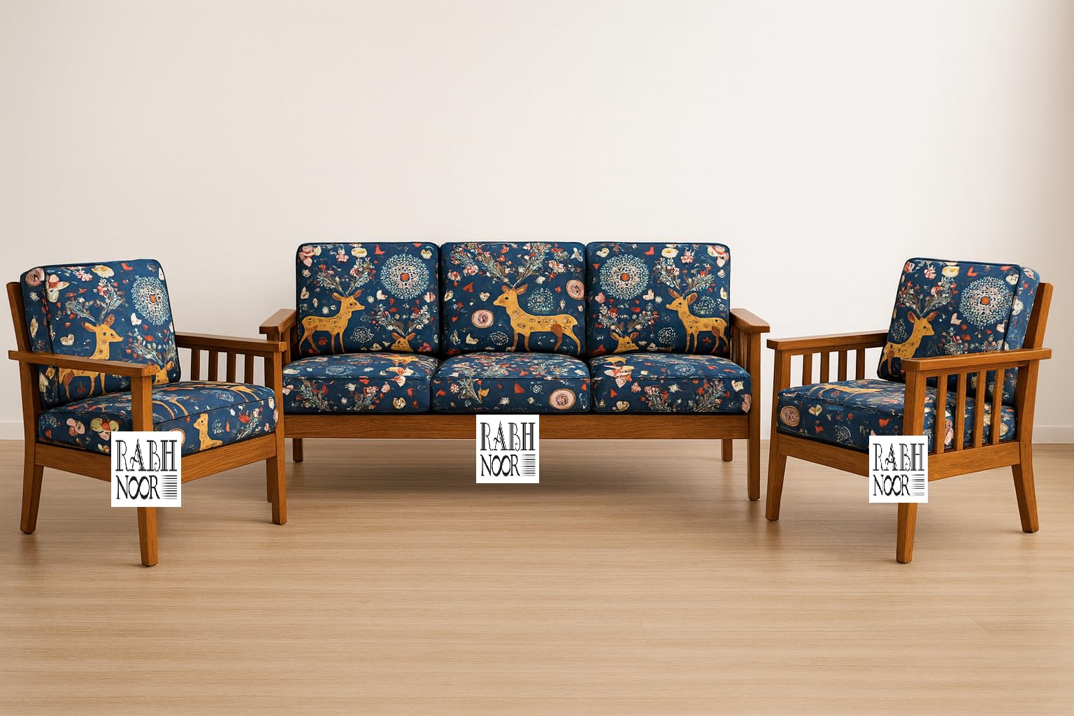 (Pack of 10 Blue 210 GSM Printed Fabric Wooden Sofa Seat Cover Printed Elastic Stretchable Seat Slip Cover Protector for Wooden Sofa Set (5 Seater) Antislip Full Covers for Living Room-image-34
