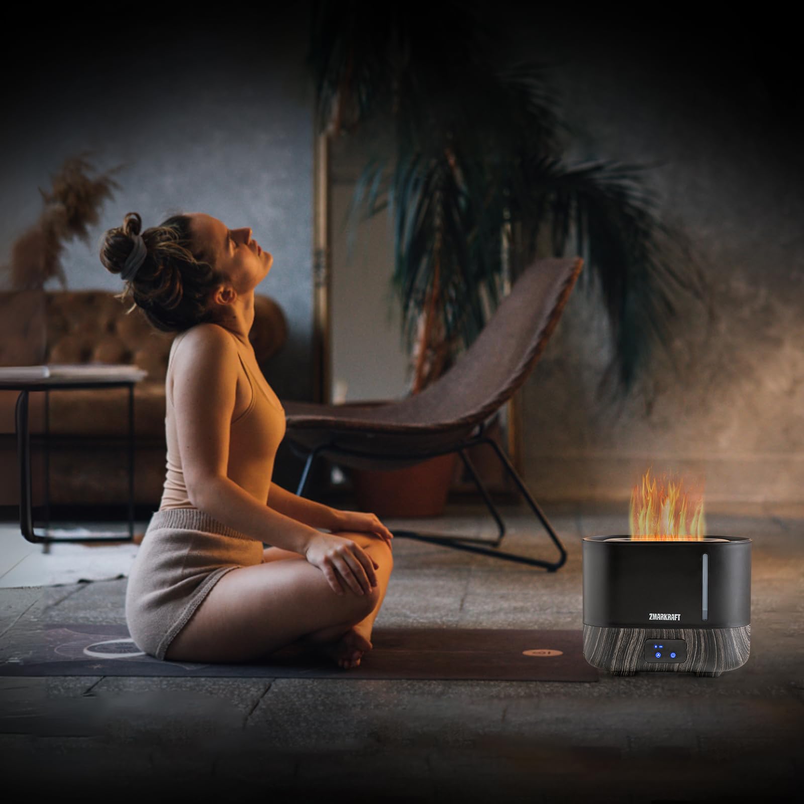 Umidificatore grande 3L con effetto fiamma, nebbia fredda ultrasonica silenziosa, riempimento superiore, livello di nebbia regolabile, nebbia fredda per ogni stagione, camera da letto e