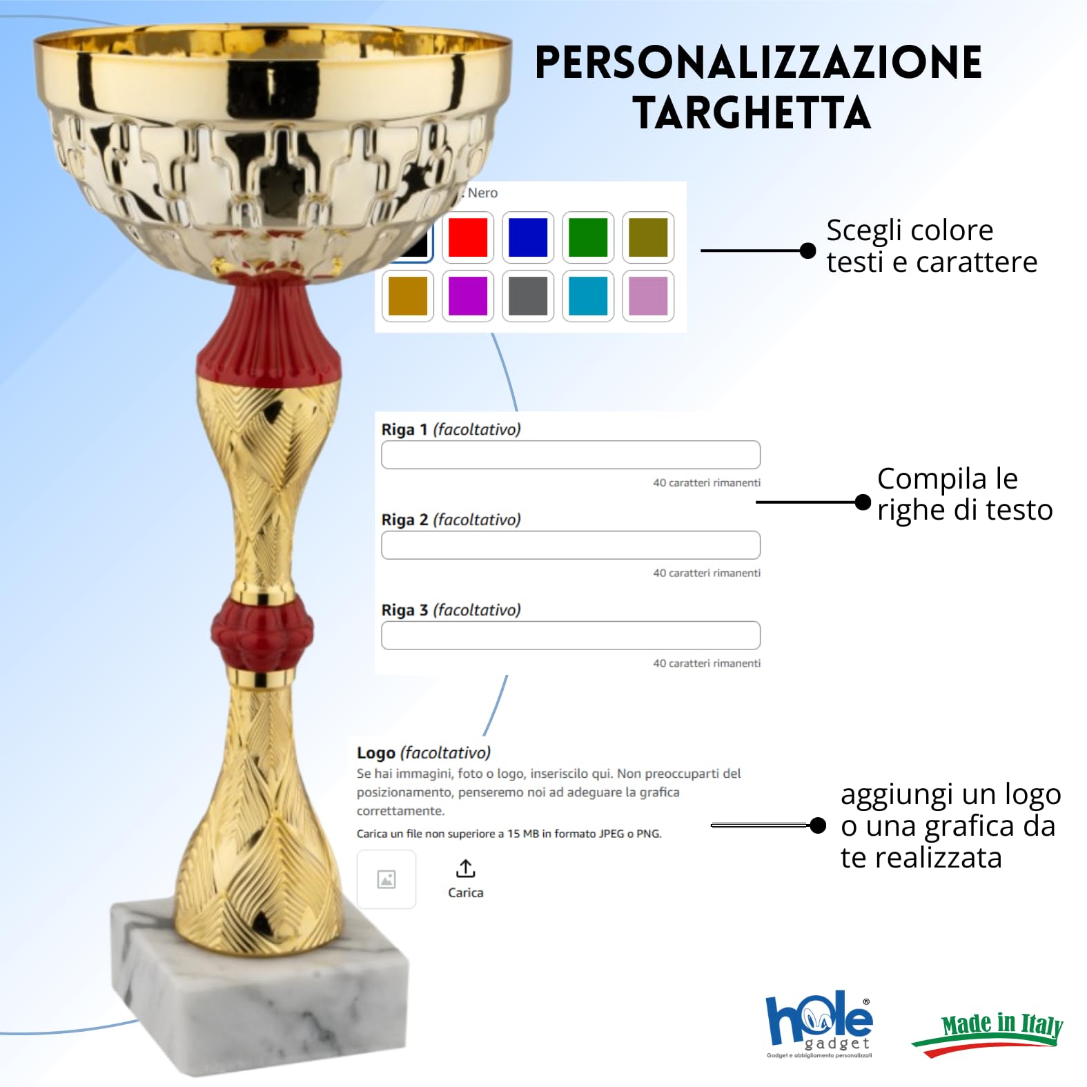 Coppa Trofeo Personalizzabile 33, 30, 28, 25, 22 cm Singolo o Set Tutti Gli Sport, Calcio, Calcettto, Tennis, Basket, Padel, Fantacalcio, Premiazioni cod 13.241