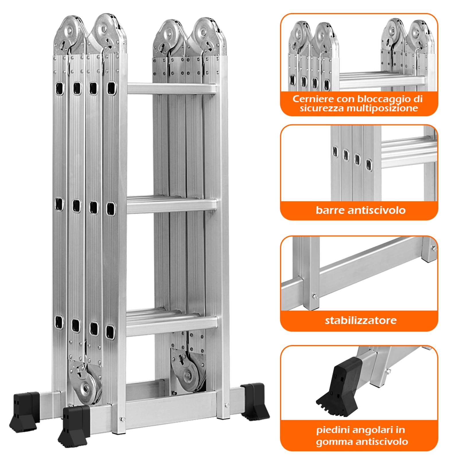COSTWAY Scala Pieghevole Multiuso, Scala Estensibile con Struttura in Alluminio, Facile da Conservare, Piccola Scala per Uso Interno ed Esterno