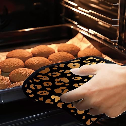 Miniatura 7 de Juego de 2 soportes para ollas con estampado de leopardo negro y dorado, resistentes al calor, para microondas, horno, horno, platos finales y