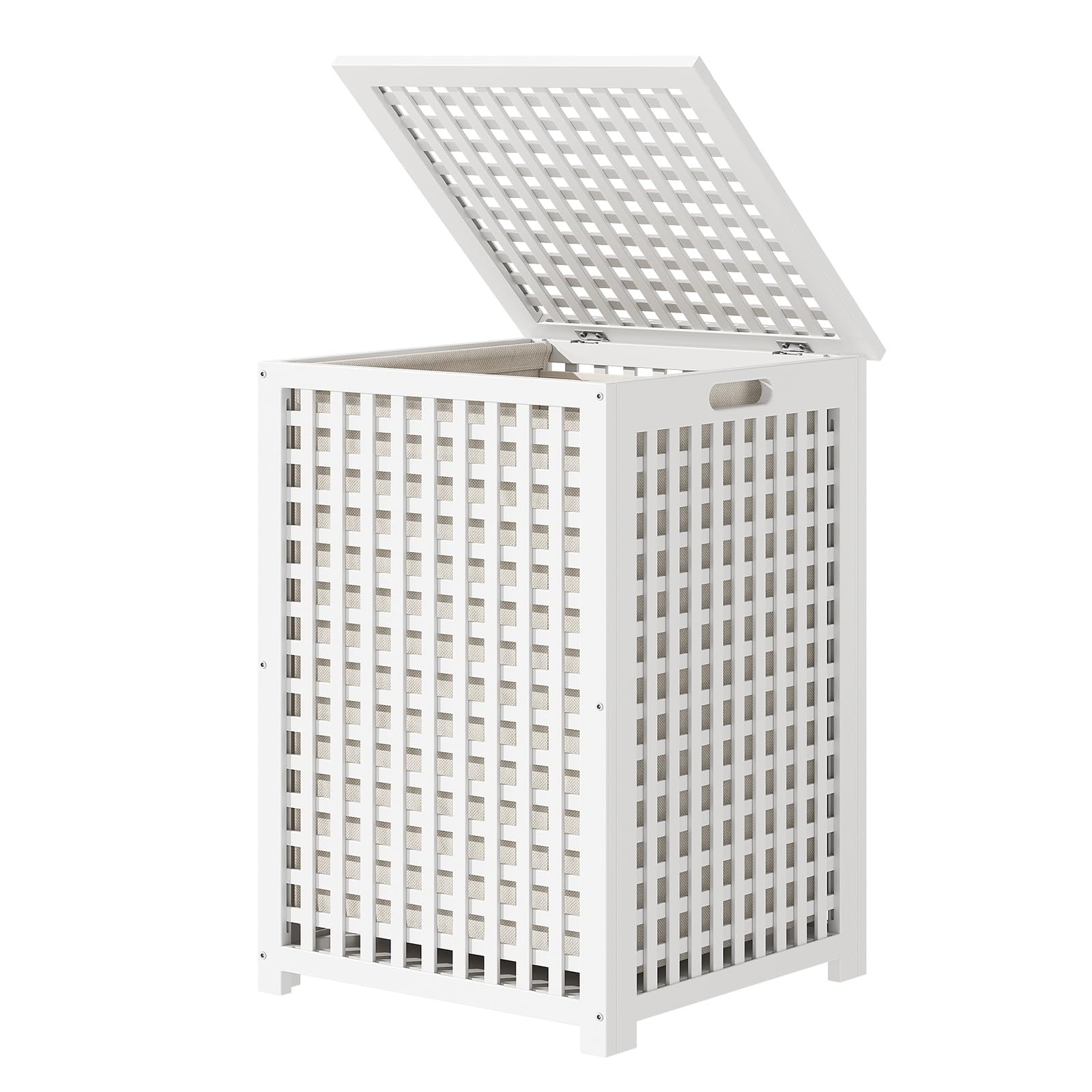 View 1 of 120L Laundry Basket with Lid, Slim Bamboo Hamper with Removable Liner
