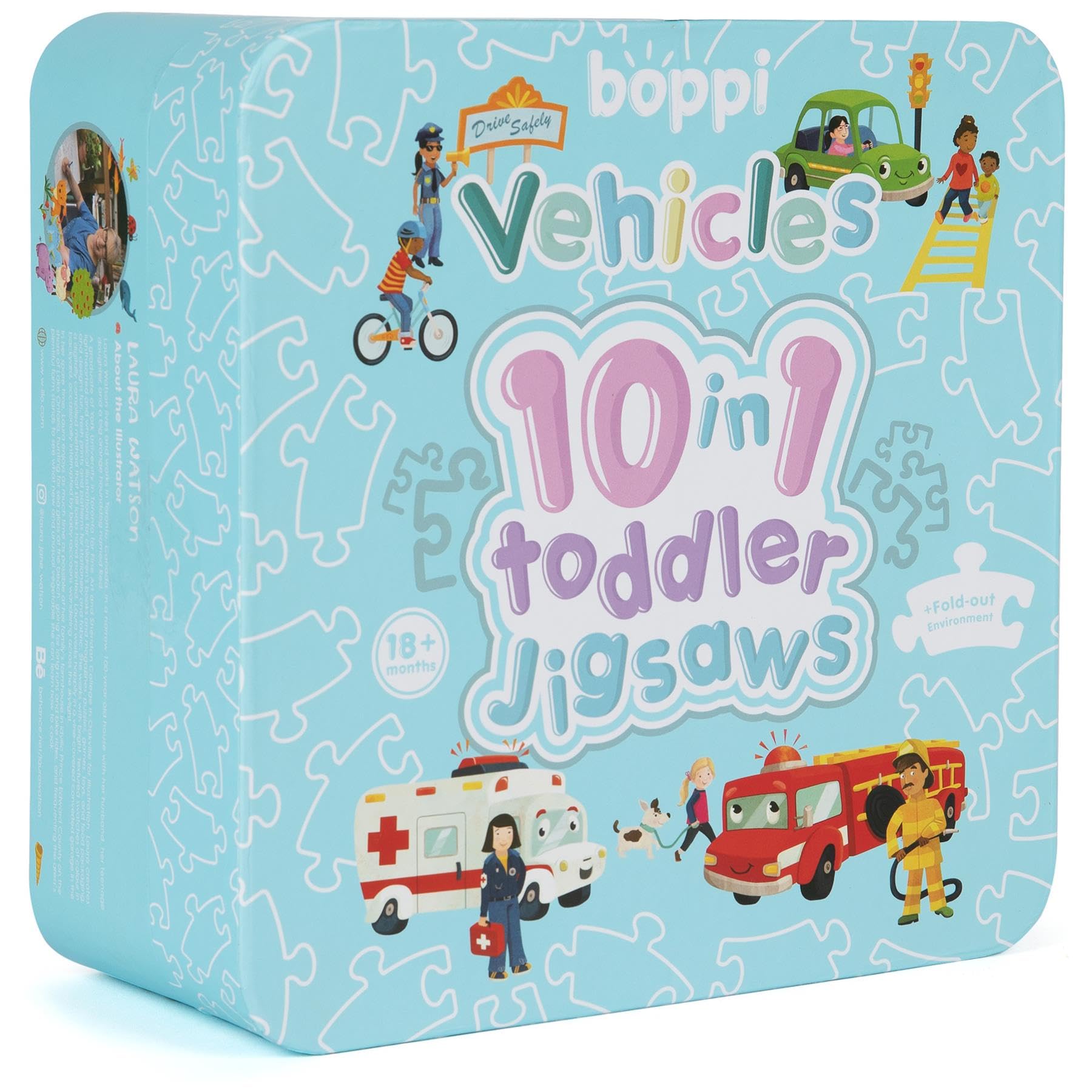 10 Puzzles in 1 Premium Progressive Jigsaw Puzzles for Toddlers 18 Months Plus  Cars, Fire Engine, Police Vehicles Child Development Toys by boppi  100% Recycled Card