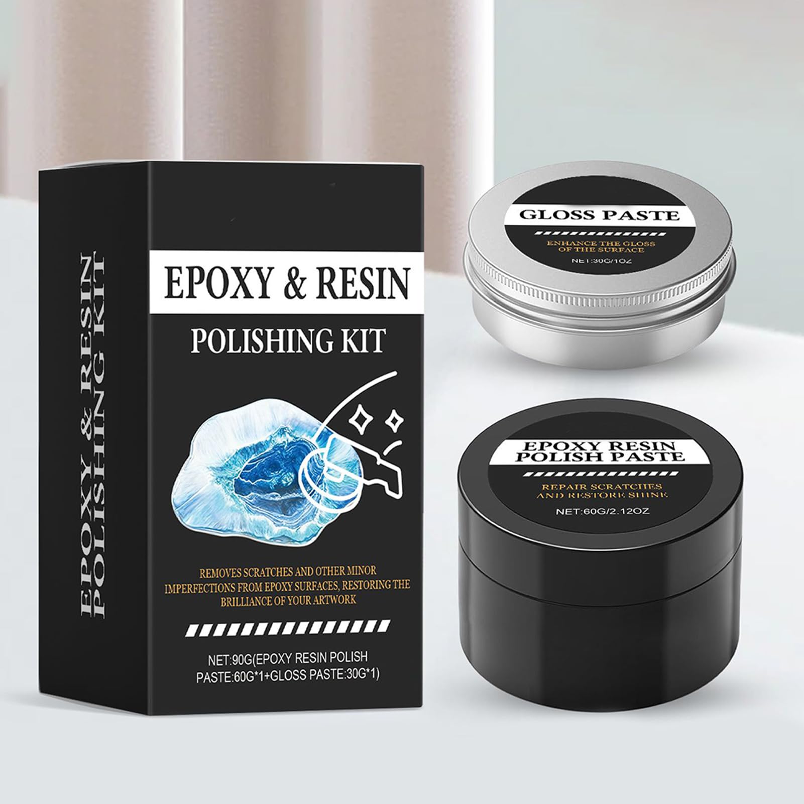 Kit Per Lucidatura Resina - Crema Restauro Lucentezza | Composto Lucidante Per Resina Epossidica - per Principianti Professionisti Casa Progetti Artistici Decorazioni Tavolo Modelli