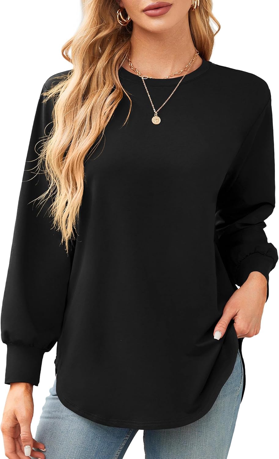 Amoretu Women’s Casual Crew Neck Sweatshirt Loose Soft Long Sleeve Pullover Tops