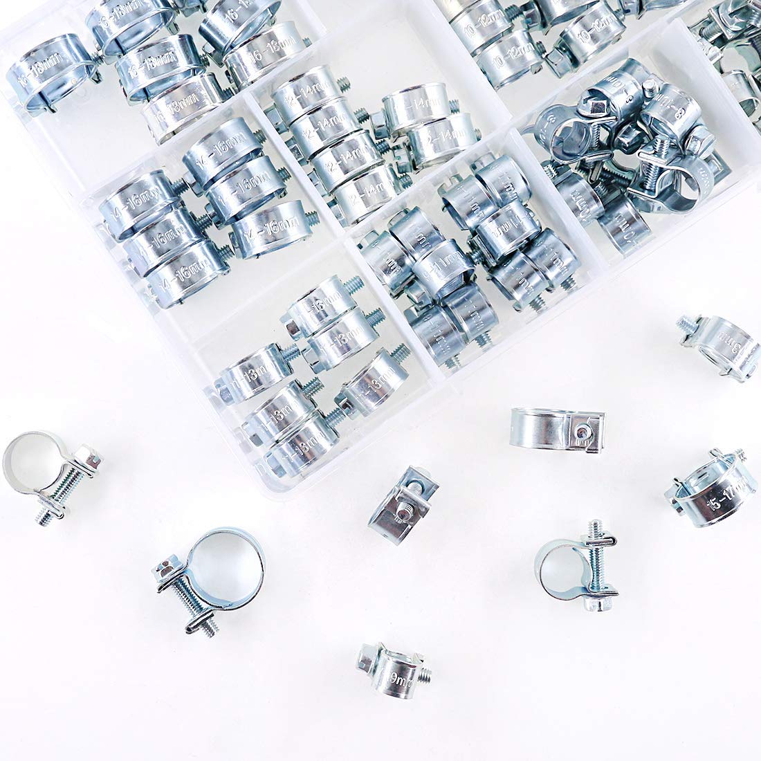 Lot De 92 Mini Colliers De Serrage Acier Zinc - 10 Tailles De 7 à 18 Mm - Pour Tuyaux, Câbles, Automobile