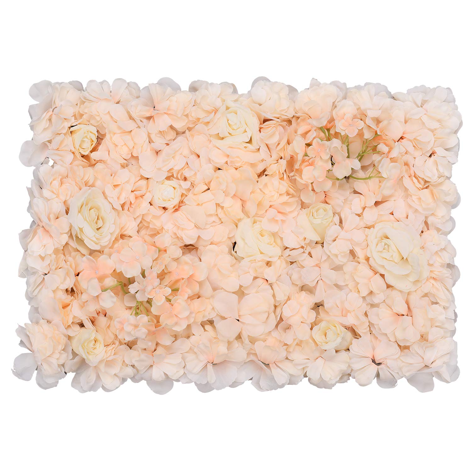 Trimming Shop Artificial Flowers Wall Panels DIY Fake Flower Wall Silk Flower Romantic Floral Backdrop for Wedding Birthday Party Home Decoration, 60cm x 40cm, Peach & Ivory, 1pc
