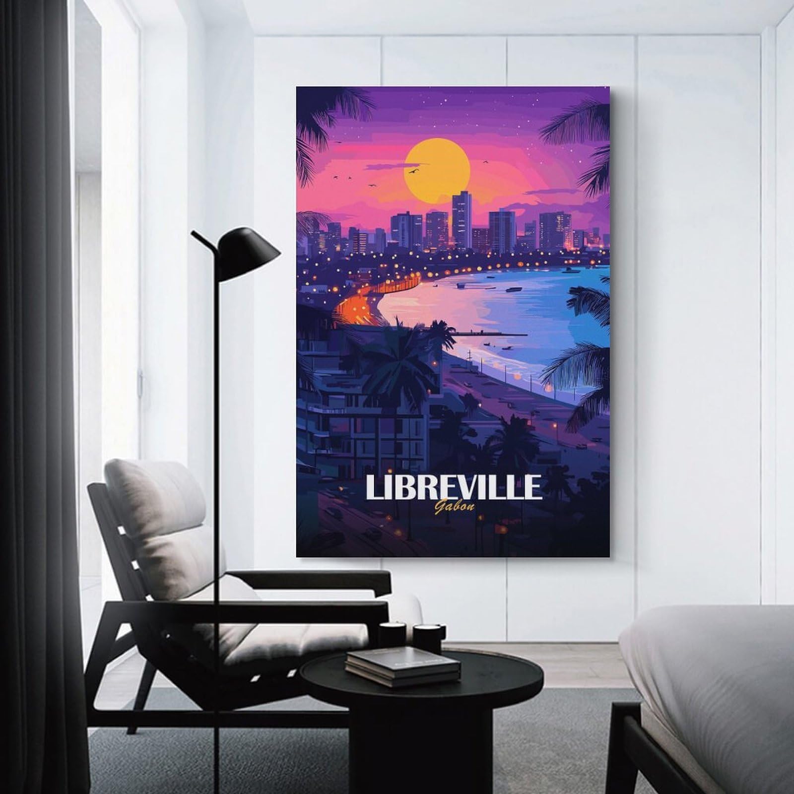 Junmoney Libreville Gabon Cityscape at Sunset Home Decor Wall Art, 20x30inch(50x75cm), for Lounge, Bedroom Or Personal Spaces, Gift Idea for Housewarming And Birthdays