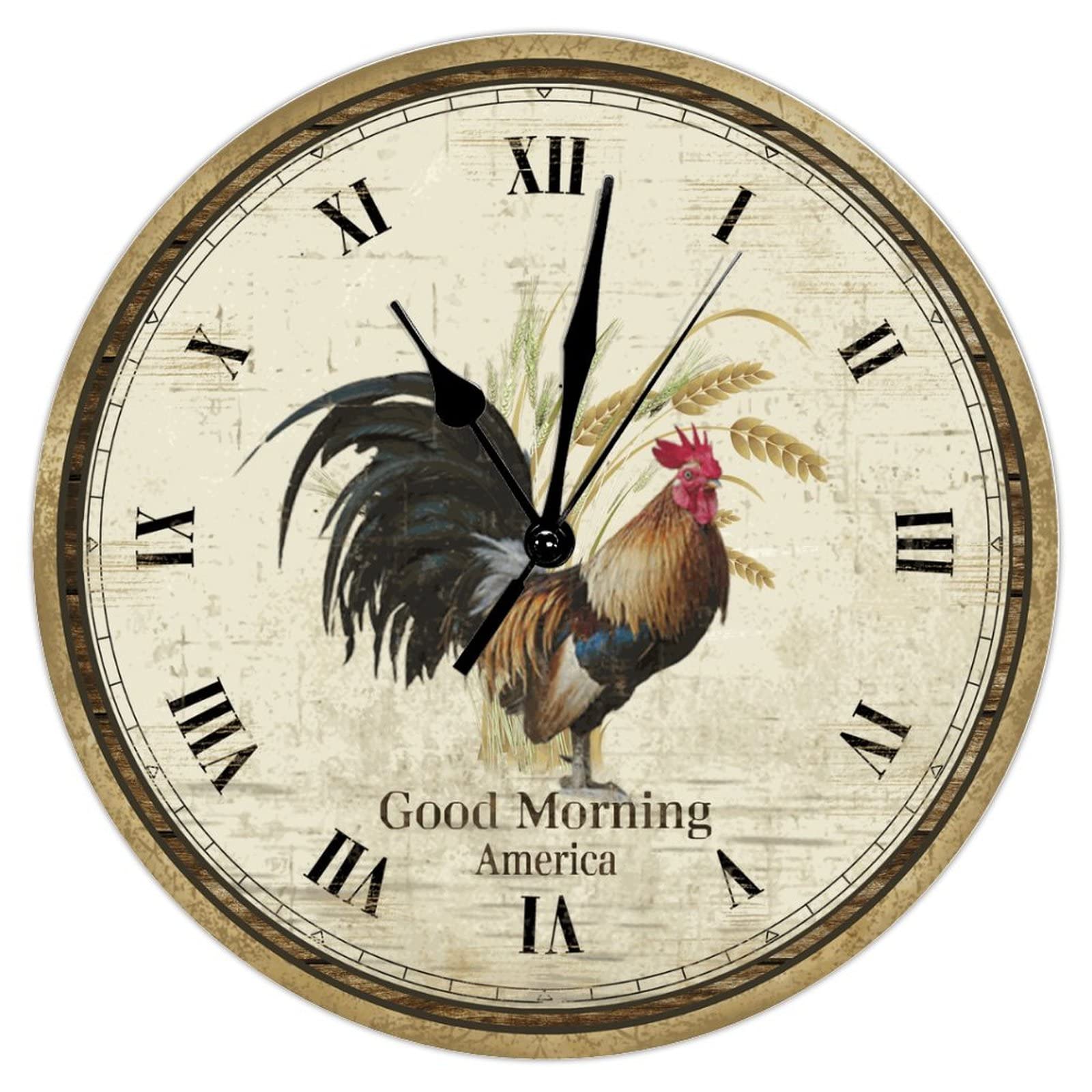 Horloge murale coq doré en bois de 38 cm silencieuse