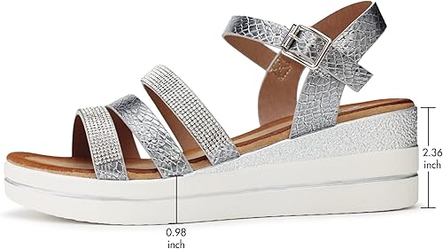 Miniatura 3 de Hawkwell Sandalias de cuña para mujer, sandalias de plataforma, cómodas zapatos de playa, correa elástica en el tobillo, sandalias casuales de verano