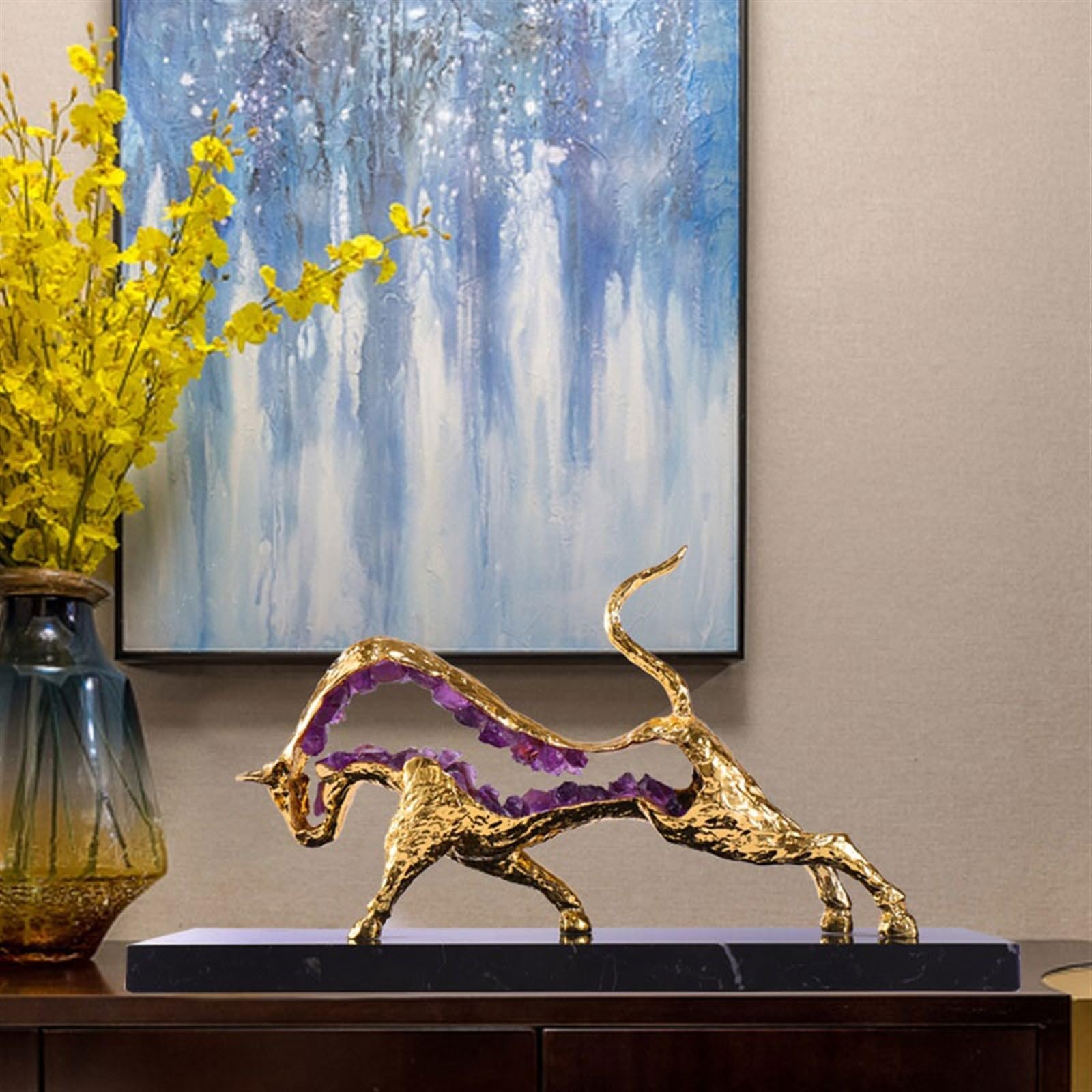 Skulptur Luxus Kristall Kuh Skulptur Schreibtisch Oberfläche Sternzeichen Kuh Glück Feng Shui Ornamente Kunsthandwerk Kabinettdekorationen