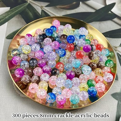 Miniatura 2 de 300 cuentas de acrílico agrietadas de 0.315 pulgadas (0.315 in) redondas de cristal, cuentas espaciadoras a granel para hacer joyas, collares,
